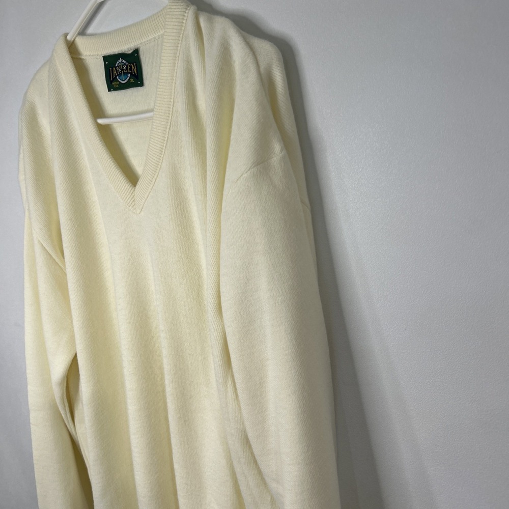 Jantzen Ivory Knit Acrylic‎ V-Neck Sweater Men's Size XL Made in USA VTG Holiday - Picture 3 of 8